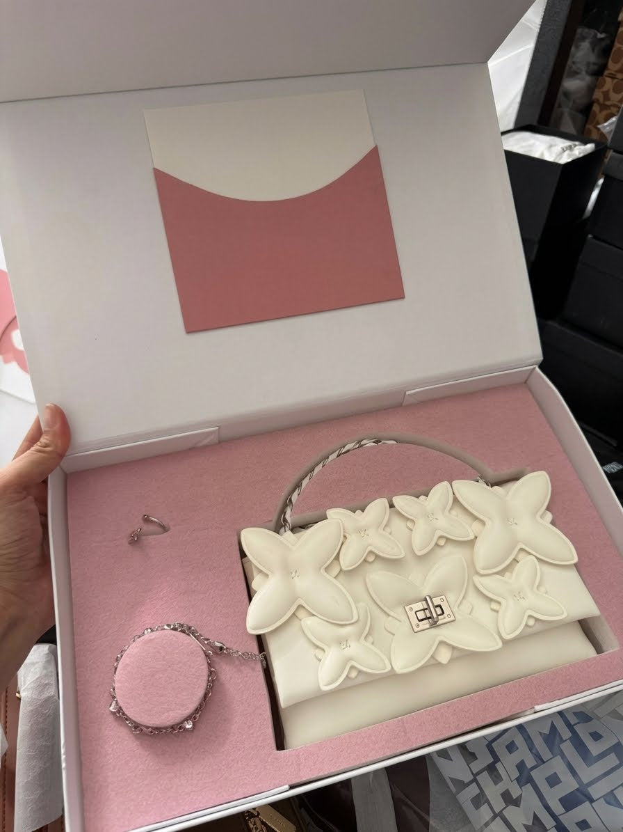 Charles & Keith Gift Set: Flower Chain Shoulder Bag With Jewellery Set - Soft Pink