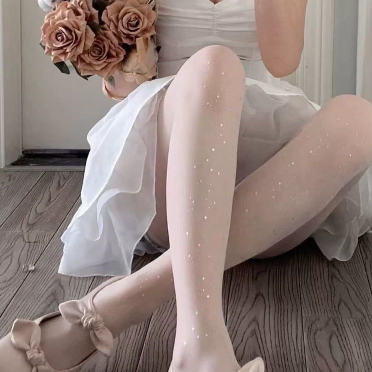 Sheer Tights with White Glitter Speckles