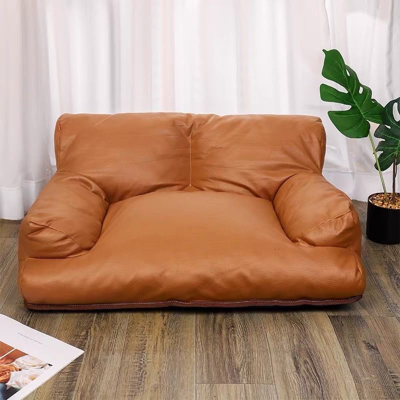 Vintage Faux Leather Pet Sofa with Non-Slip Base for Dogs and Cats