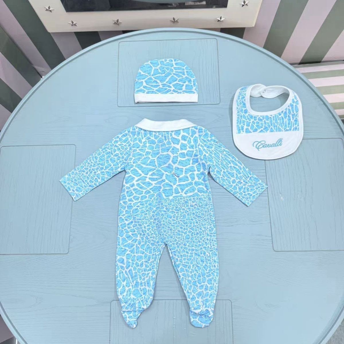 Roberto Cavalli  Blue Animal-Print baby set