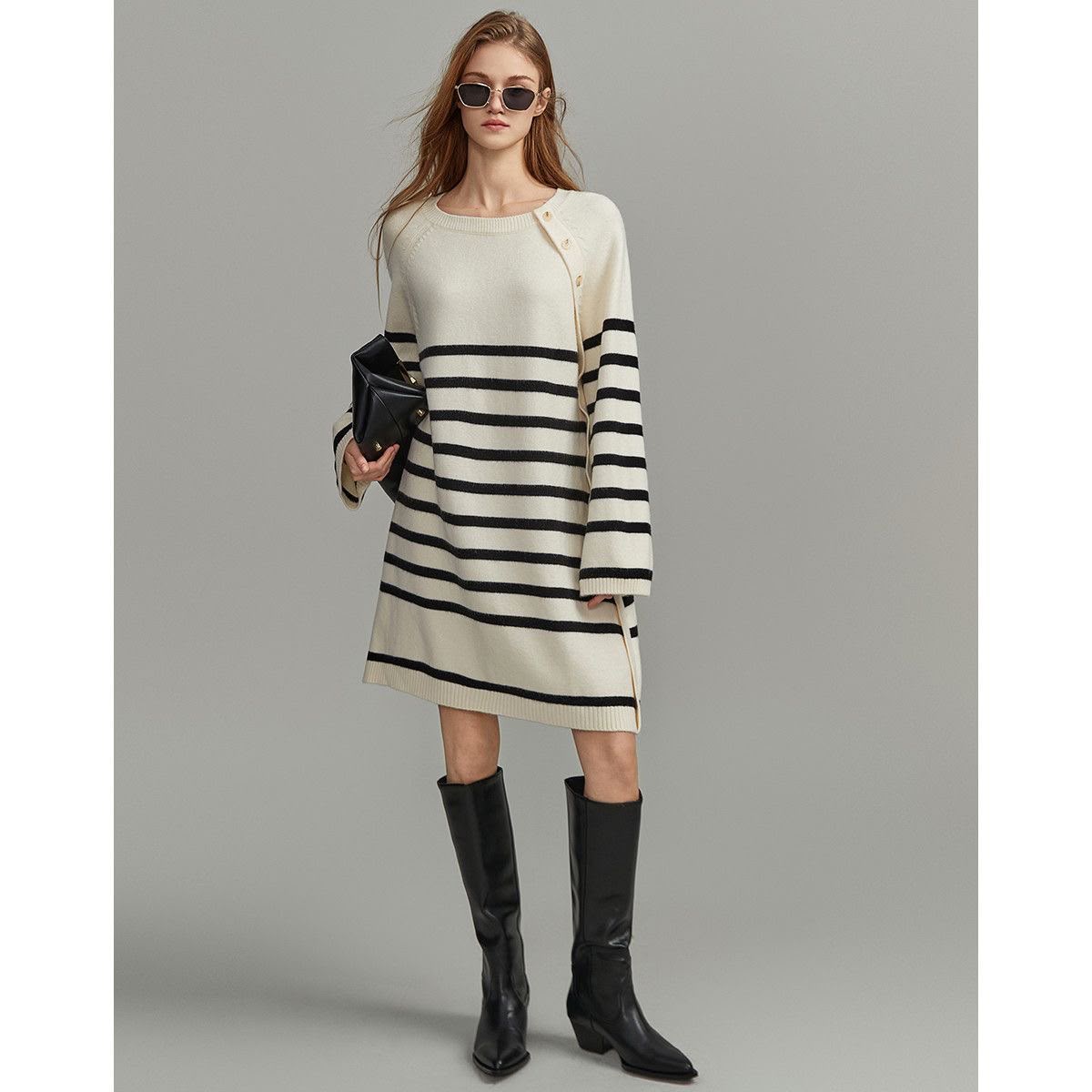 Striped Raglan Sleeve Sweater Dress