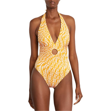 Fendi Ff Vertigo One-piece Swimsuit In Yellow ,white