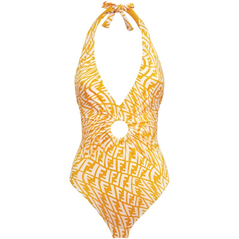 Fendi Ff Vertigo One-piece Swimsuit In Yellow ,white