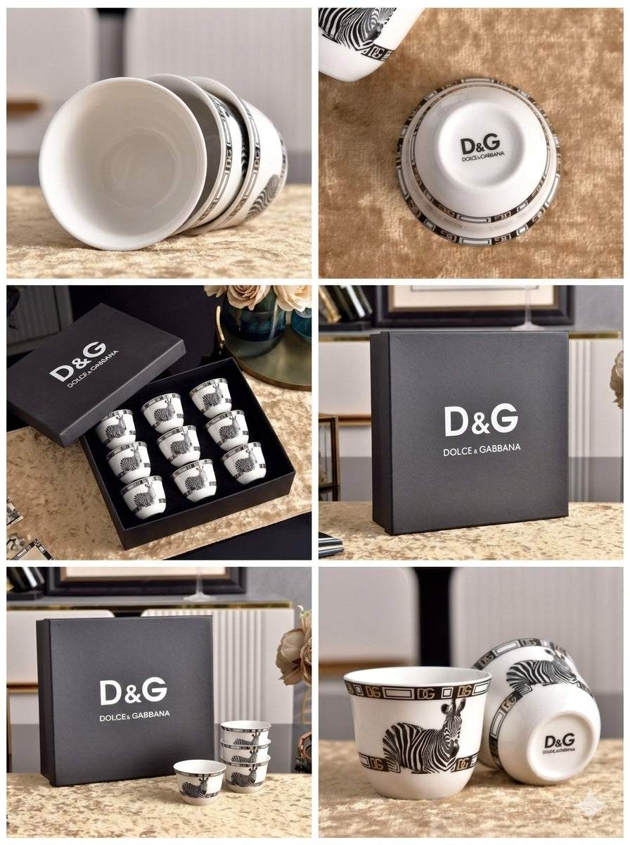 Dolce & Gabbana Coffee Set Luxury Zebra Print Fine Bone