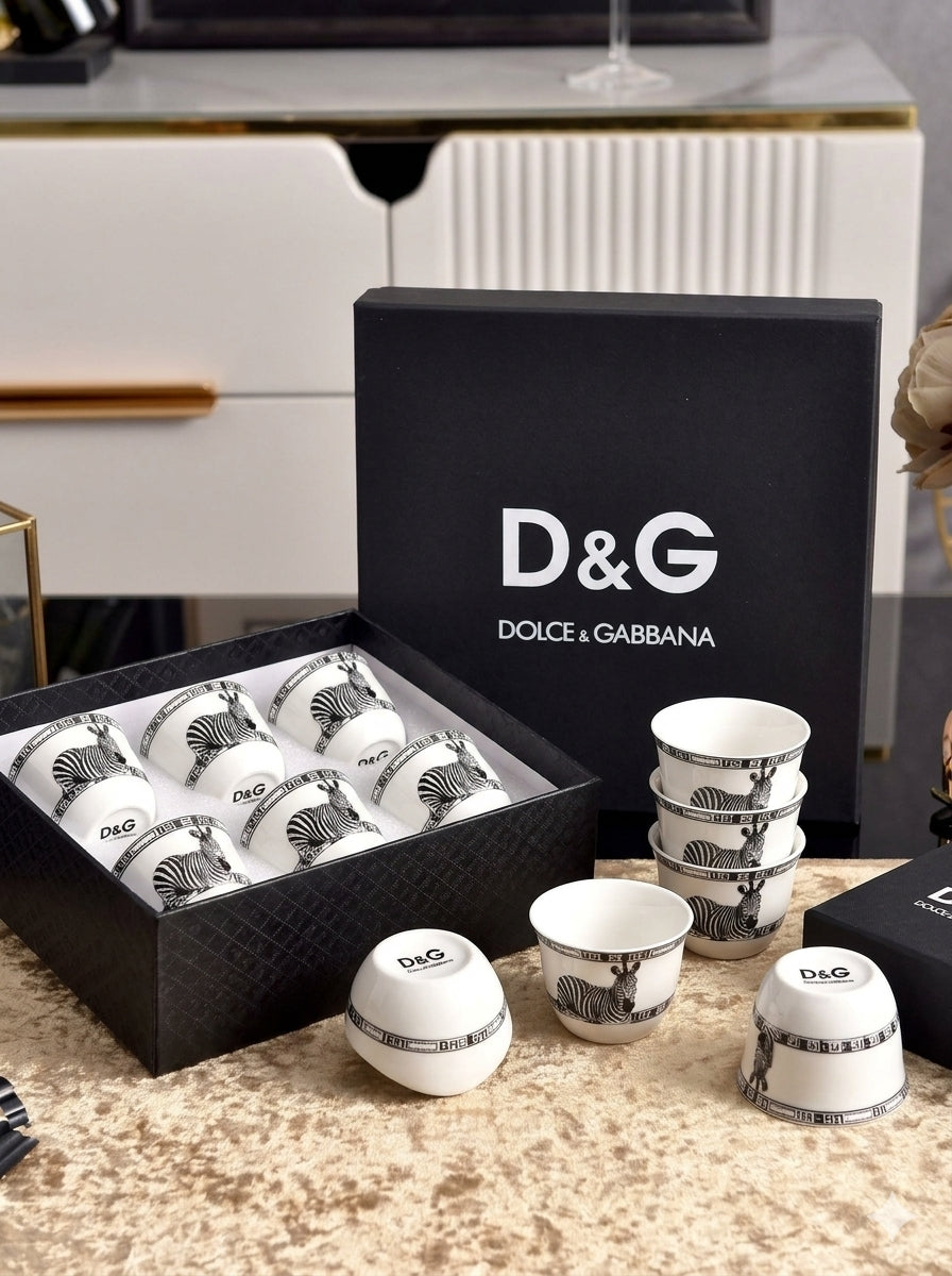 Dolce & Gabbana Coffee Set Luxury Zebra Print Fine Bone