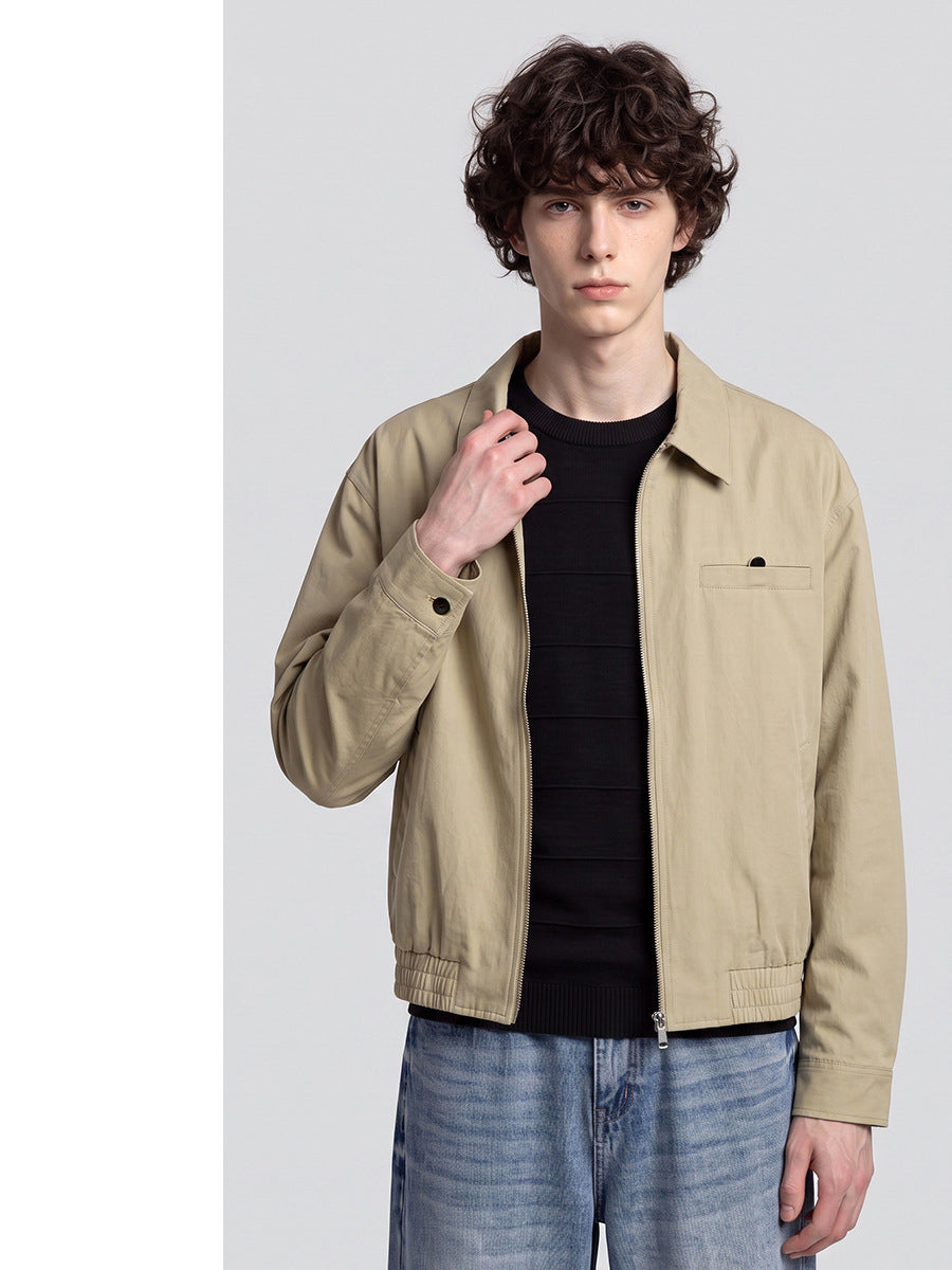 Men's Loose Zip-Up Casual Jacket, Collared Workwear Style