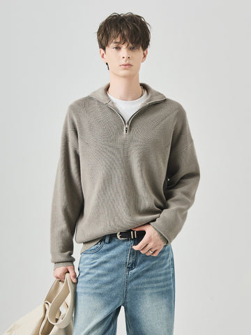 Men's Loose Half-Zip High Collar Knit Sweater