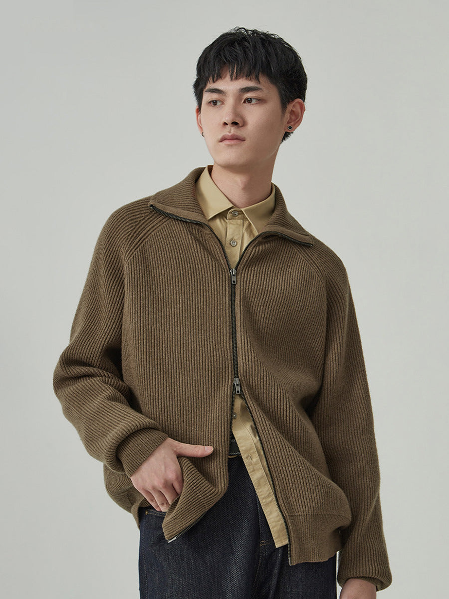 Men's Thick Loose Raglan-Sleeve Knit Cardigan Jacket