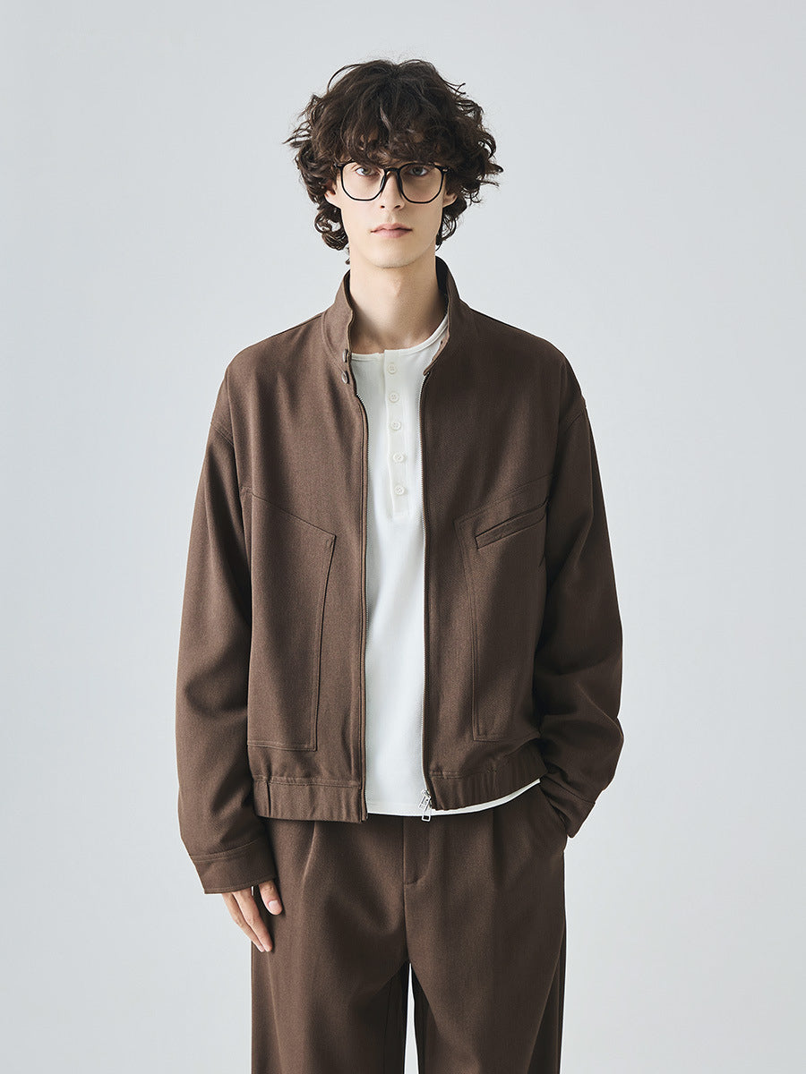 Men's Loose Stand Collar Zip-Up Jacket, High Street Style