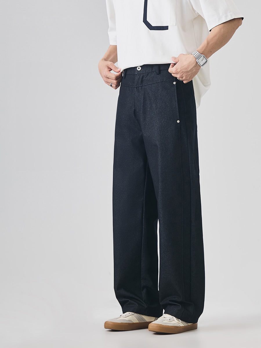 Men's Loose Casual Long Pants, Thin Summer Style with Metal Details