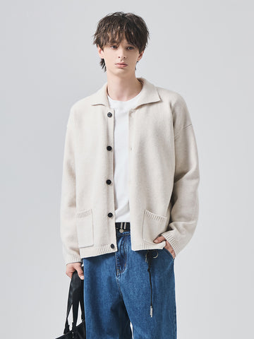 Unisex Loose Lapel Button-Up Knit Cardigan Jacket