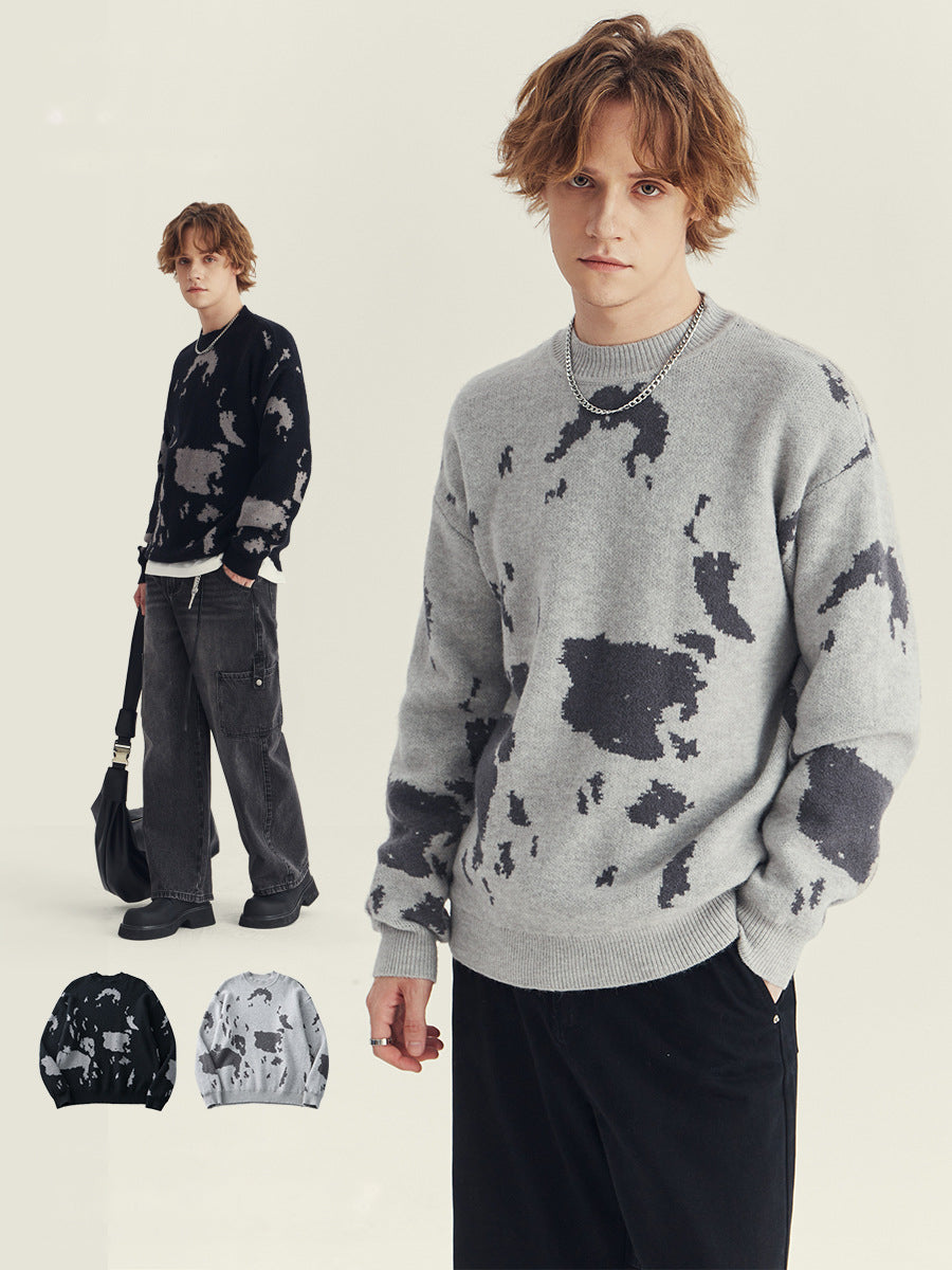 Men's Loose Crewneck Jacquard Knit Sweater