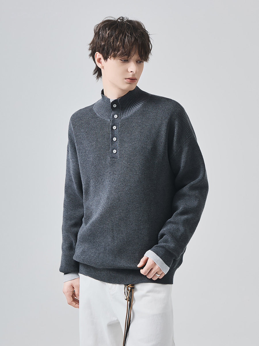 Men's Loose Half Turtleneck Contrast Color Knit Sweater