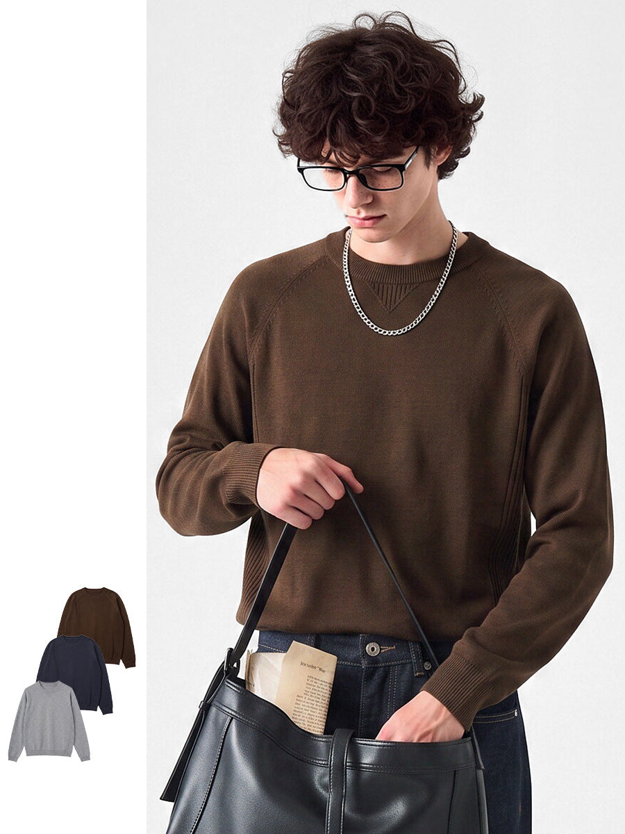 Men's Loose Round-Neck Knit Pullover Sweater 2606B