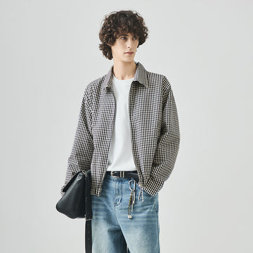 Men's Loose Plaid Zip-Up Casual Jacket
