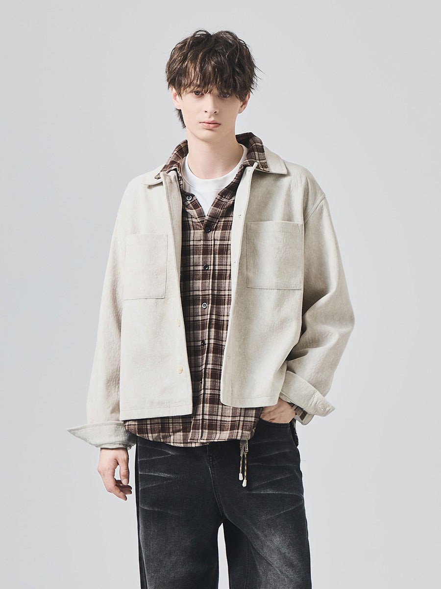 Men's Loose Suede Casual Jacket with Patch Pockets