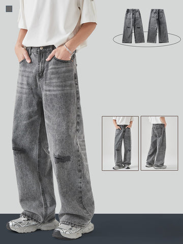 Men's Loose Wide-Leg Distressed Jeans F160