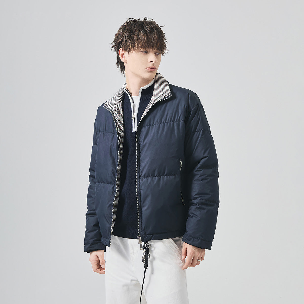 Men's Loose White Duck Down Short Jacket