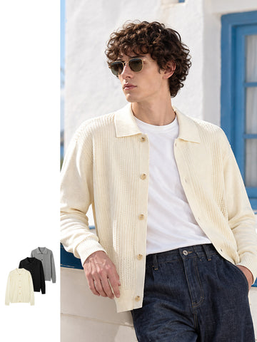 Men's Loose Turn-Down Collar Button-Up Knit Cardigan