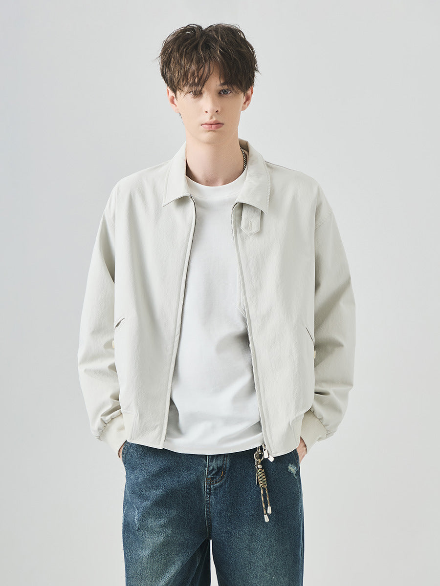 Men's Loose Zip-Up Casual Jacket with Ribbed Hem