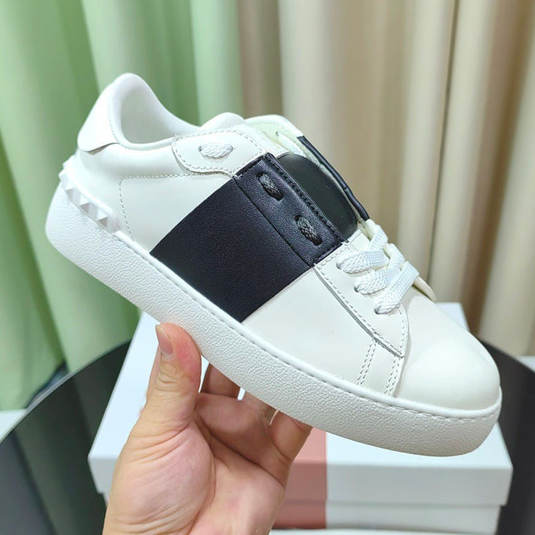 Men's Low-Top Studded Color-Block Leather Sneakers