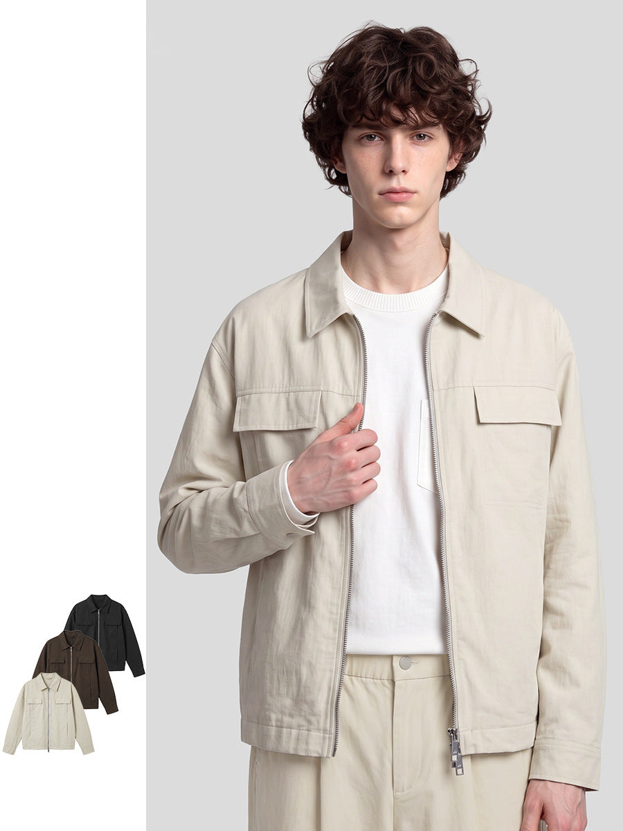 Men's Loose Lyocell-Cotton Workwear Zip-Up Jacket