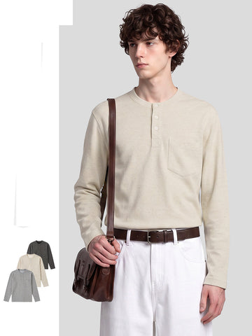 Men's Textured Henley Long Sleeve Top