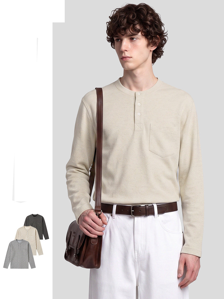 Men's Textured Henley Long Sleeve Top