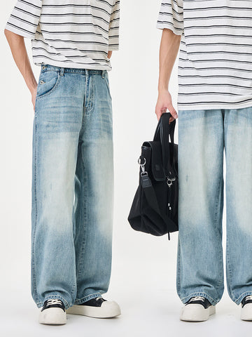 Men's Distressed Wide-Leg Jeans