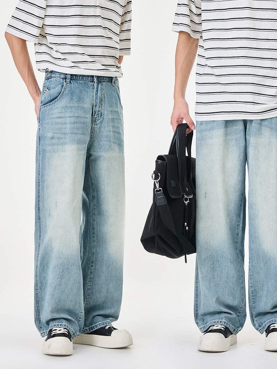 Men's Distressed Wide-Leg Jeans