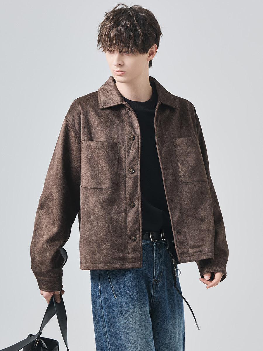 Men's Loose Suede Casual Jacket with Patch Pockets