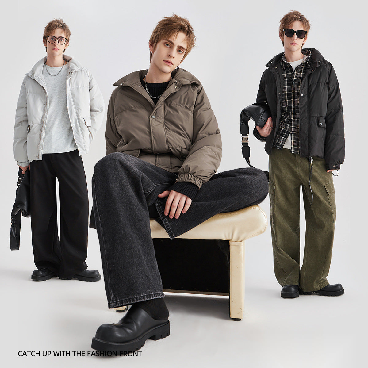 Men's Loose Windproof White Duck Down Stand-Collar Jacket