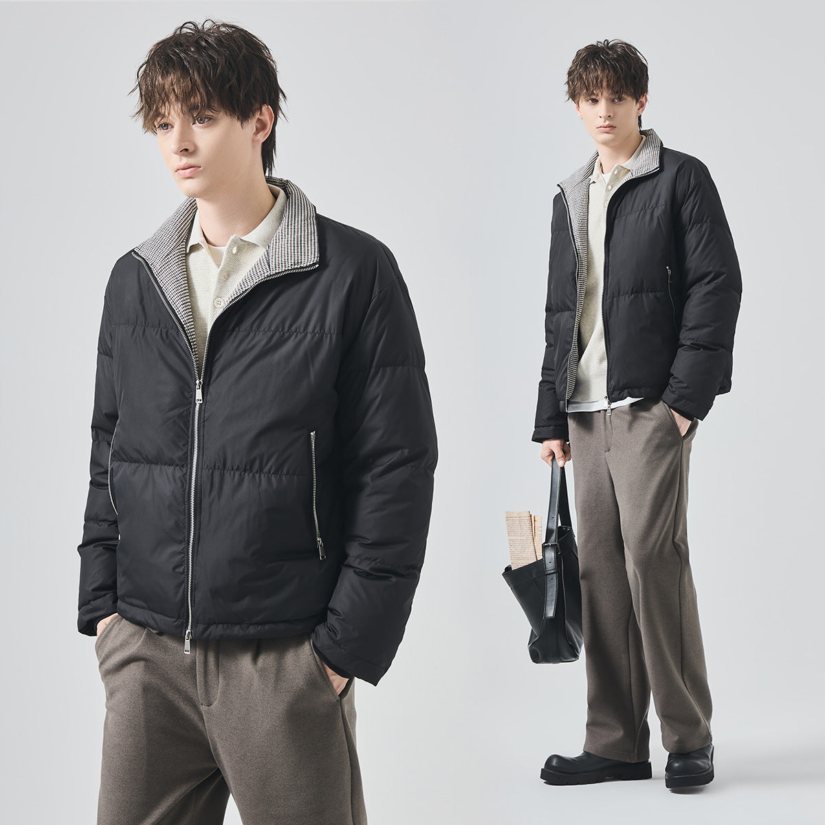 Men's Loose White Duck Down Short Jacket