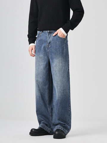 Men's Loose Straight-Leg Washed Jeans