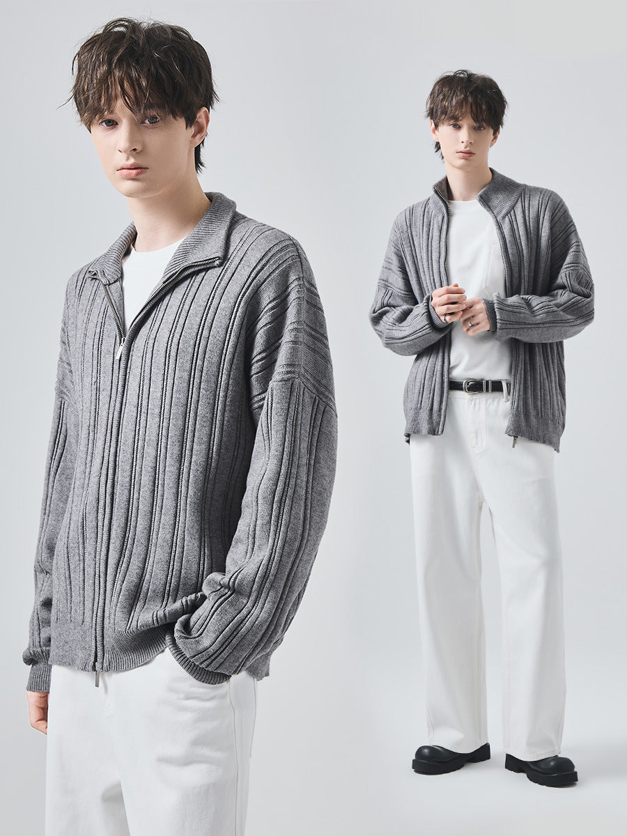 Men's Loose High-Collar Knit Cardigan Jacket