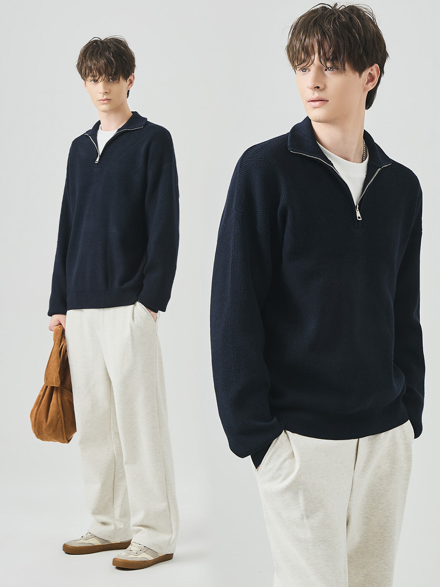 Men's Loose Half-Zip High Collar Knit Sweater