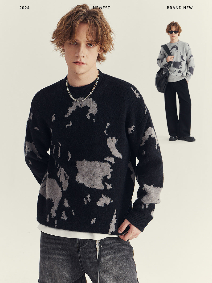 Men's Loose Crewneck Jacquard Knit Sweater