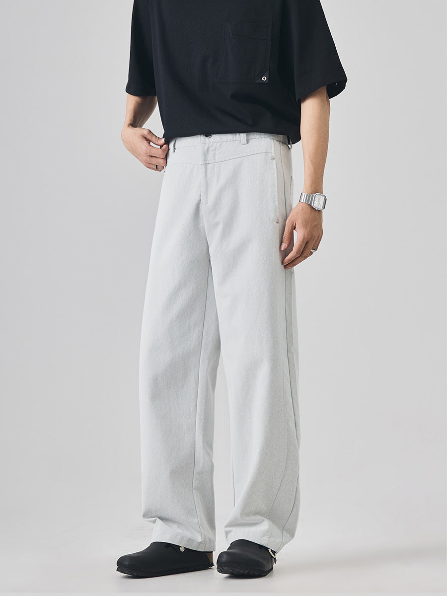 Men's Loose Casual Long Pants, Thin Summer Style with Metal Details