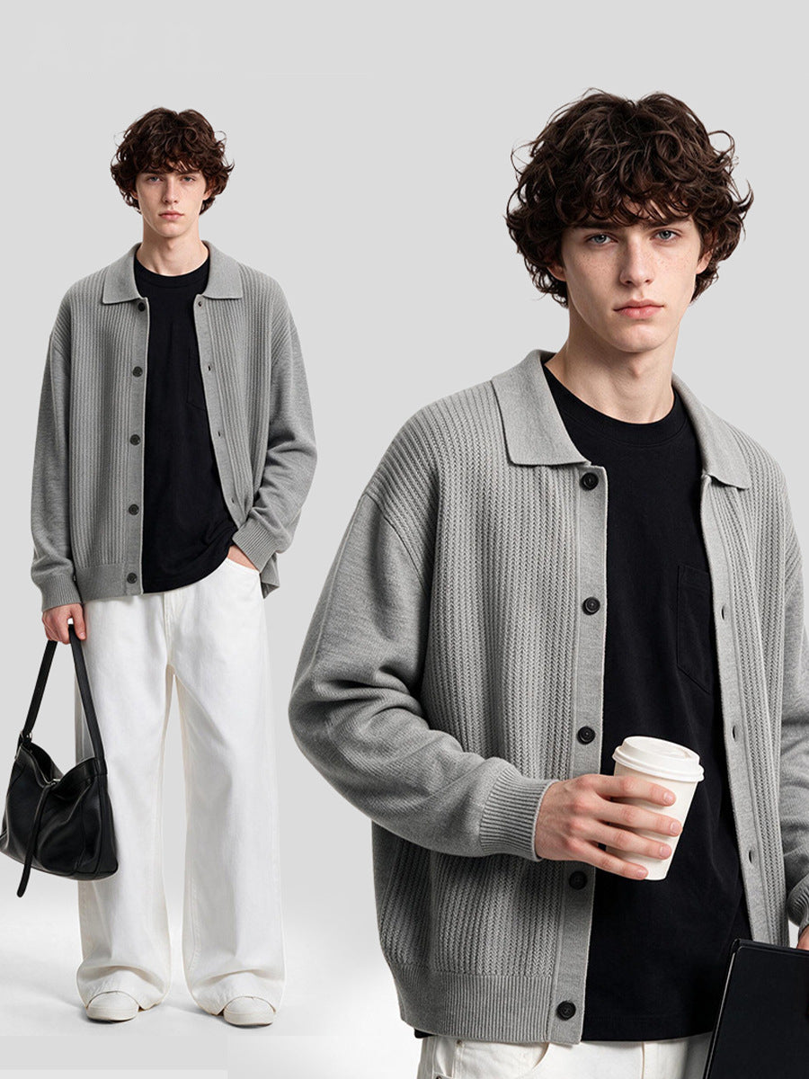 Men's Loose Turn-Down Collar Button-Up Knit Cardigan