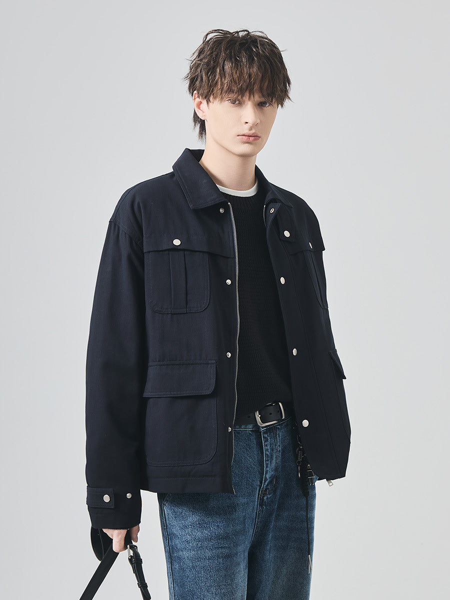 Men's Loose Thickened Quilted Work Jacket with Lapel Collar