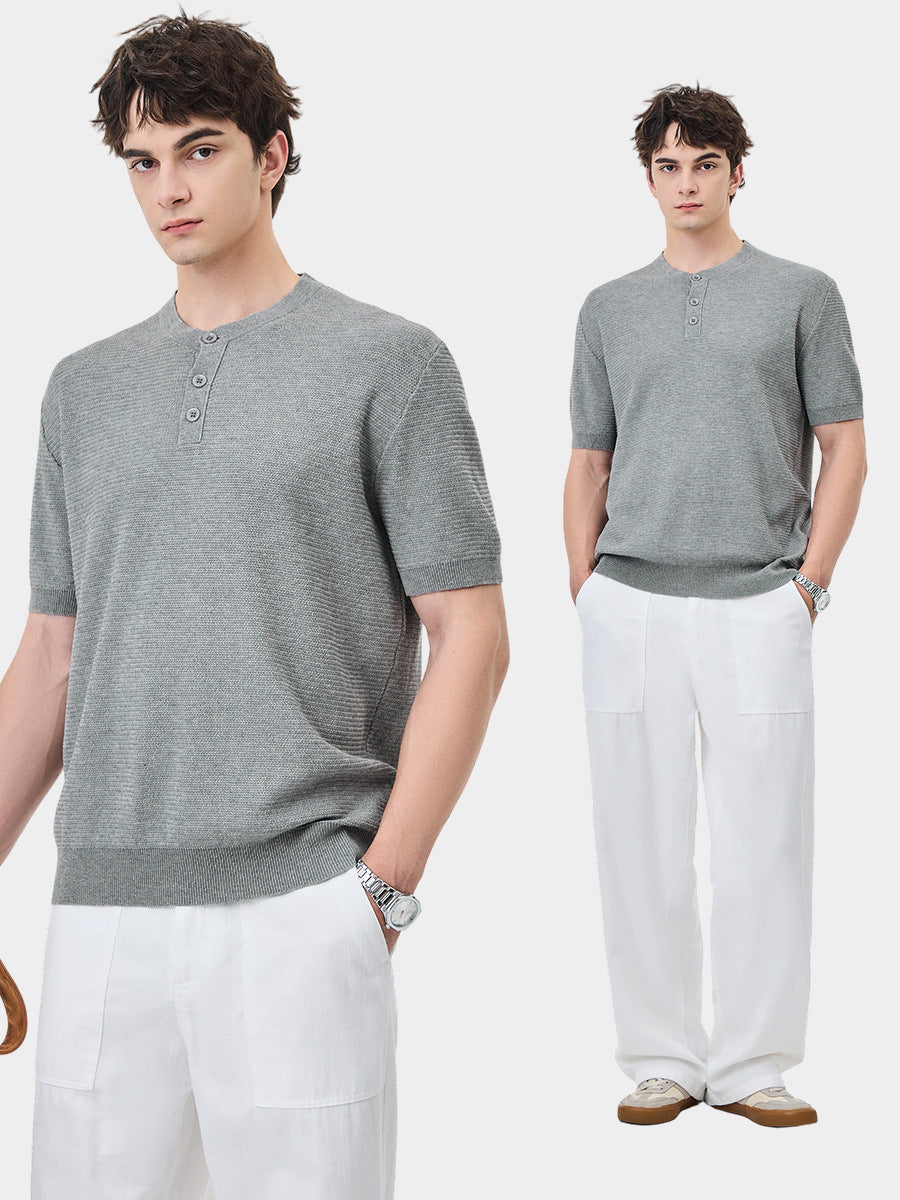 Men's Henley Collar Short-Sleeve Knit T-Shirt