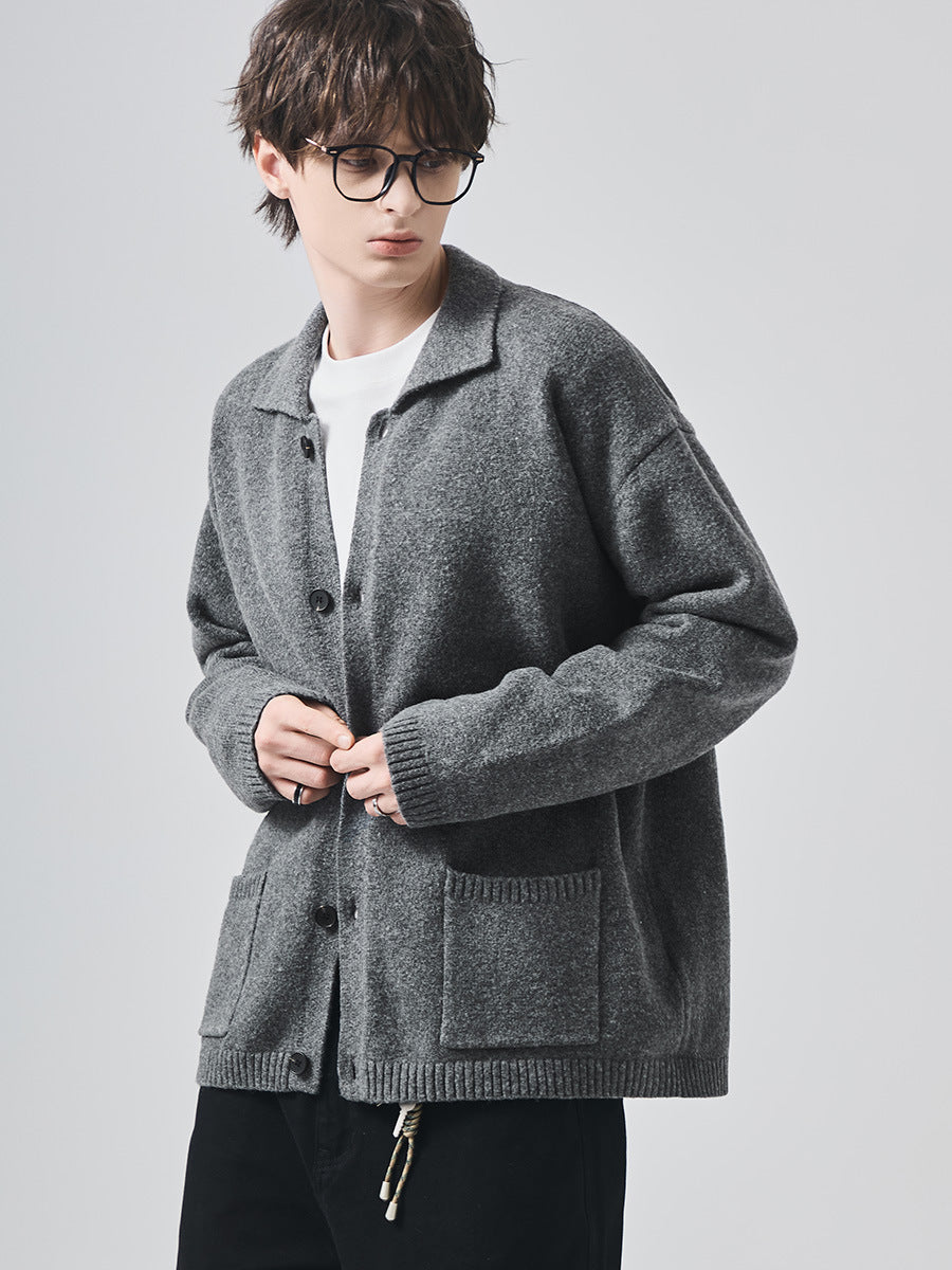 Unisex Loose Lapel Button-Up Knit Cardigan Jacket