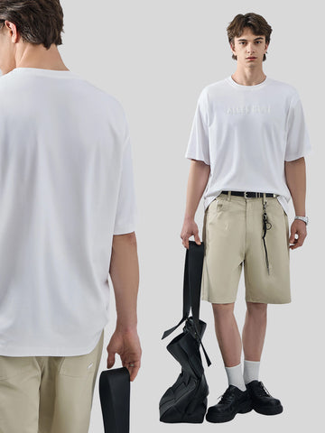 Men's Loose Cooling Short-Sleeve T-Shirt, Puff Print Crew Neck Tee