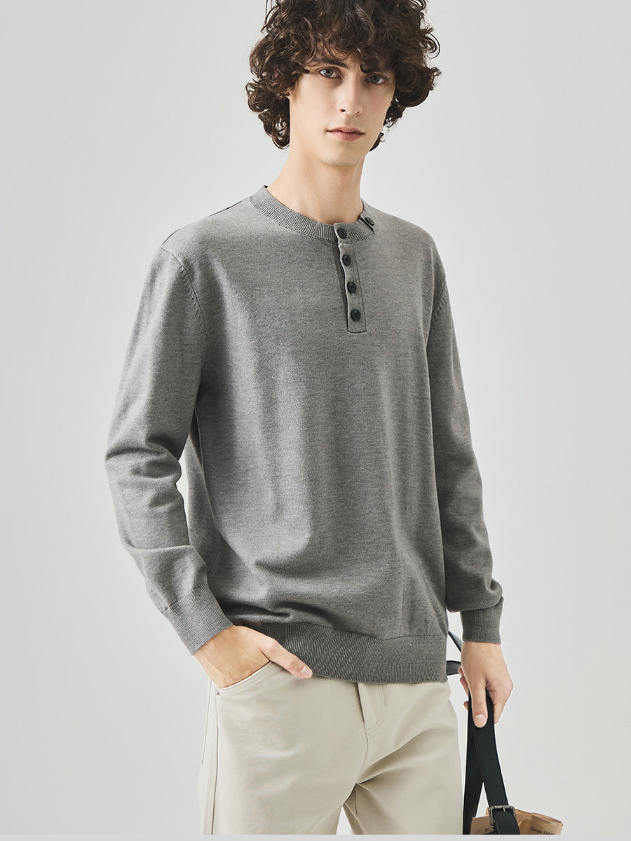 Men's Straight-Fit Henley Collar Knit Pullover Sweater