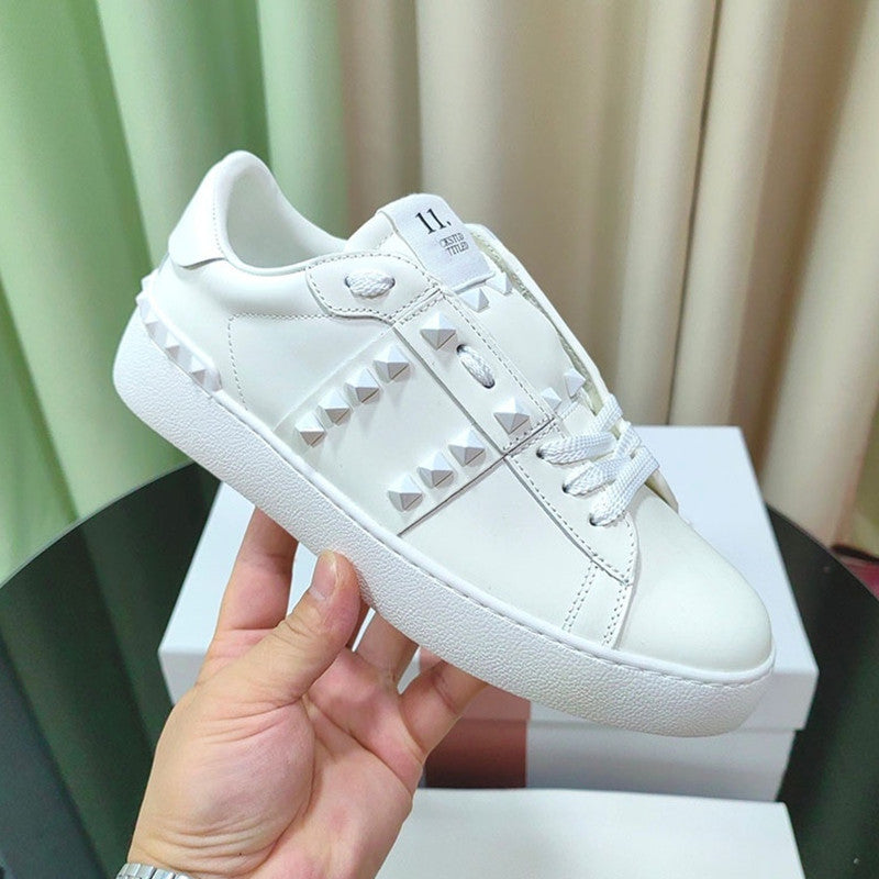 Men's Low-Top Studded Color-Block Leather Sneakers