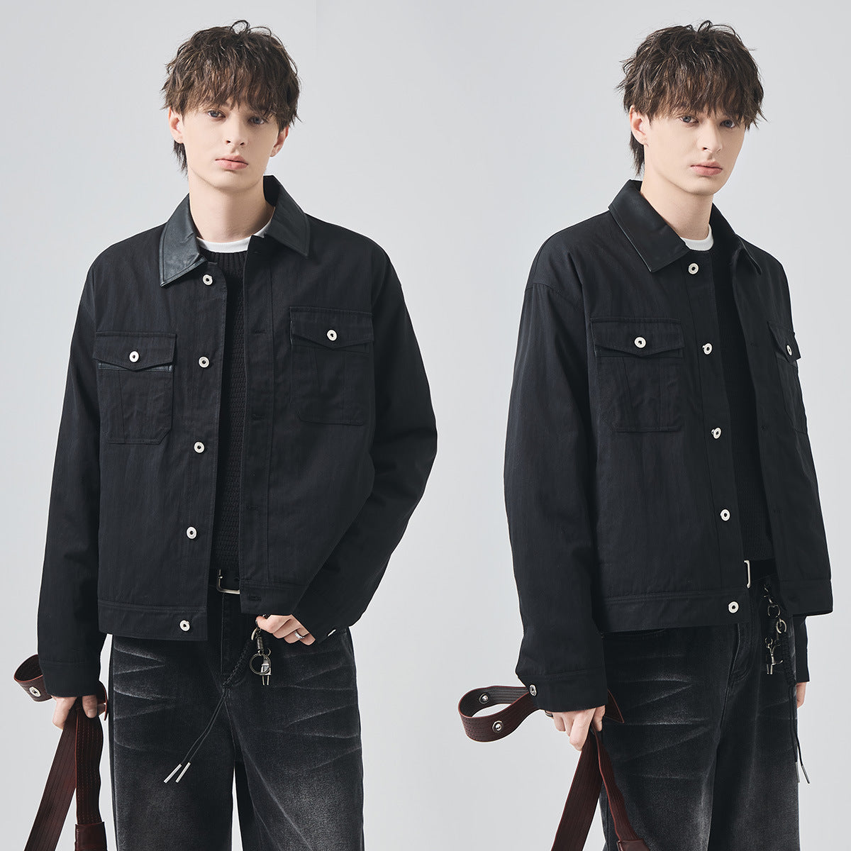 Men's Loose Thickened Contrast-Collar Button-Up Jacket