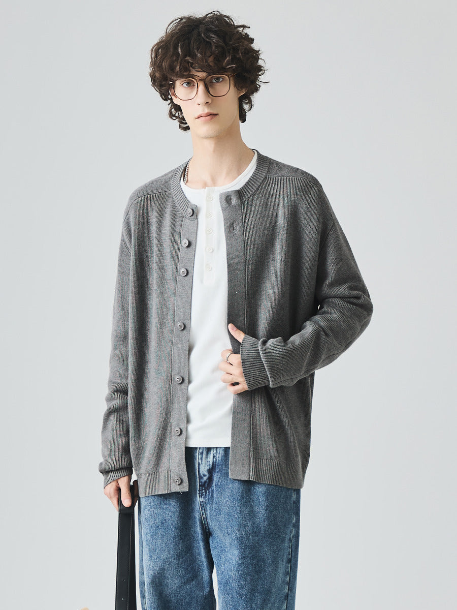 Men's Loose Round-Neck Knit Cardigan