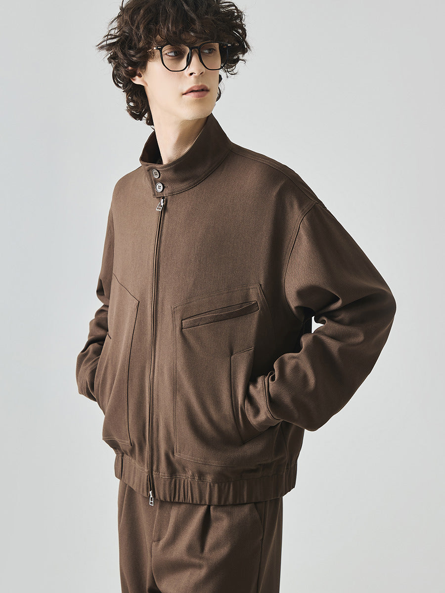 Men's Loose Stand Collar Zip-Up Jacket, High Street Style
