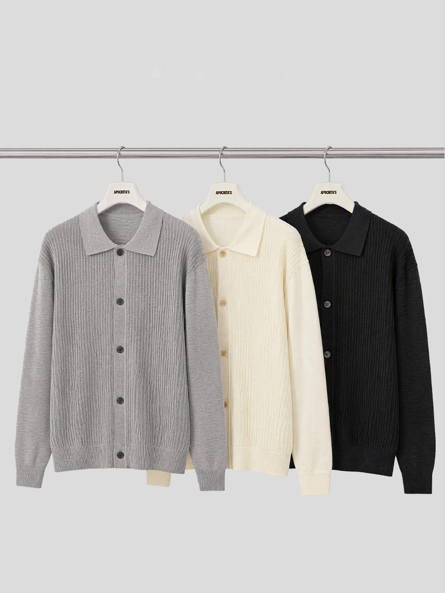Men's Loose Turn-Down Collar Button-Up Knit Cardigan