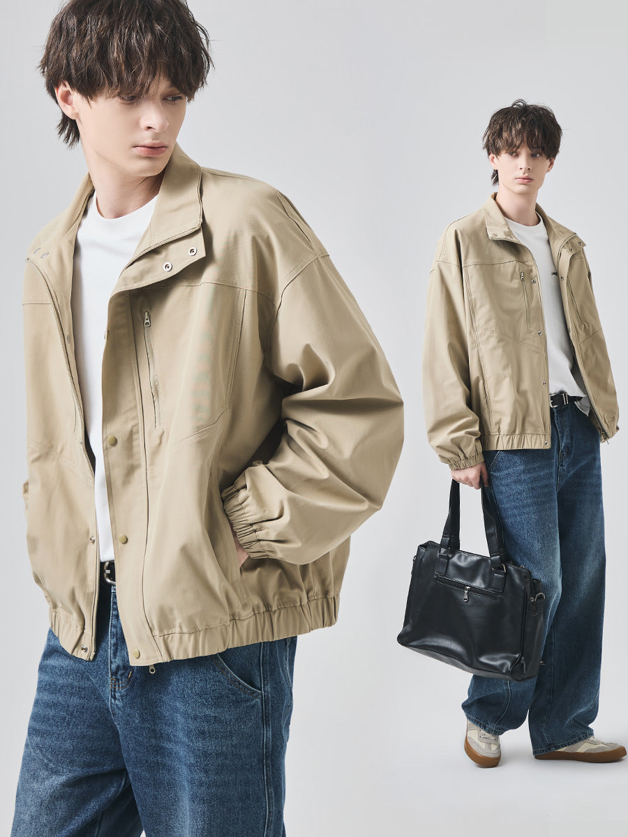 Men's Loose Stand-Collar Zip-Up Flight Jacket
